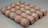 5 lines of 5 medium wooden barrels laid end-to-end